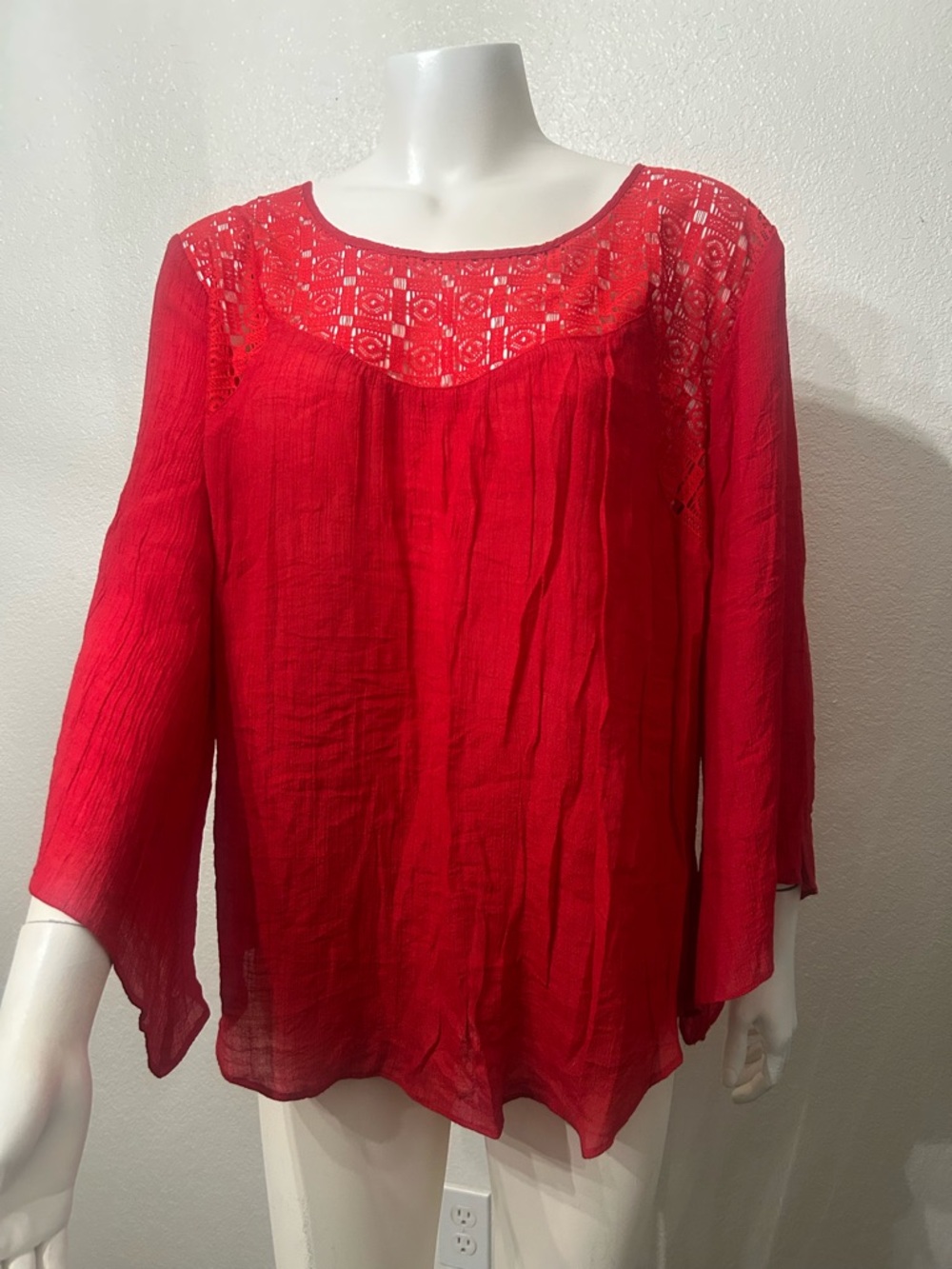 I.N.Studio Red Bell Sleeve Blouse